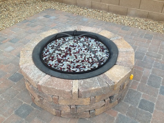 Glass fire beads in fire pan