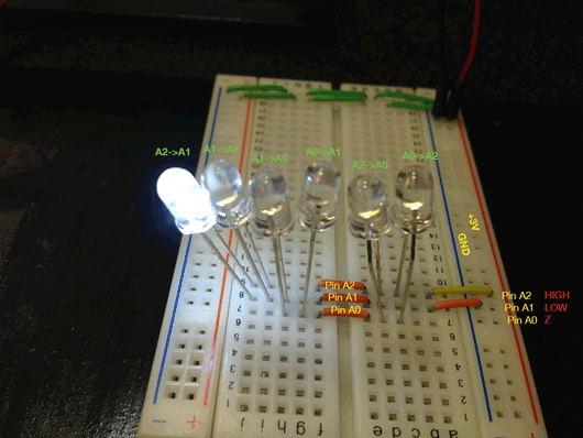 Charlieplexing LEDs with an AVR ATmega328