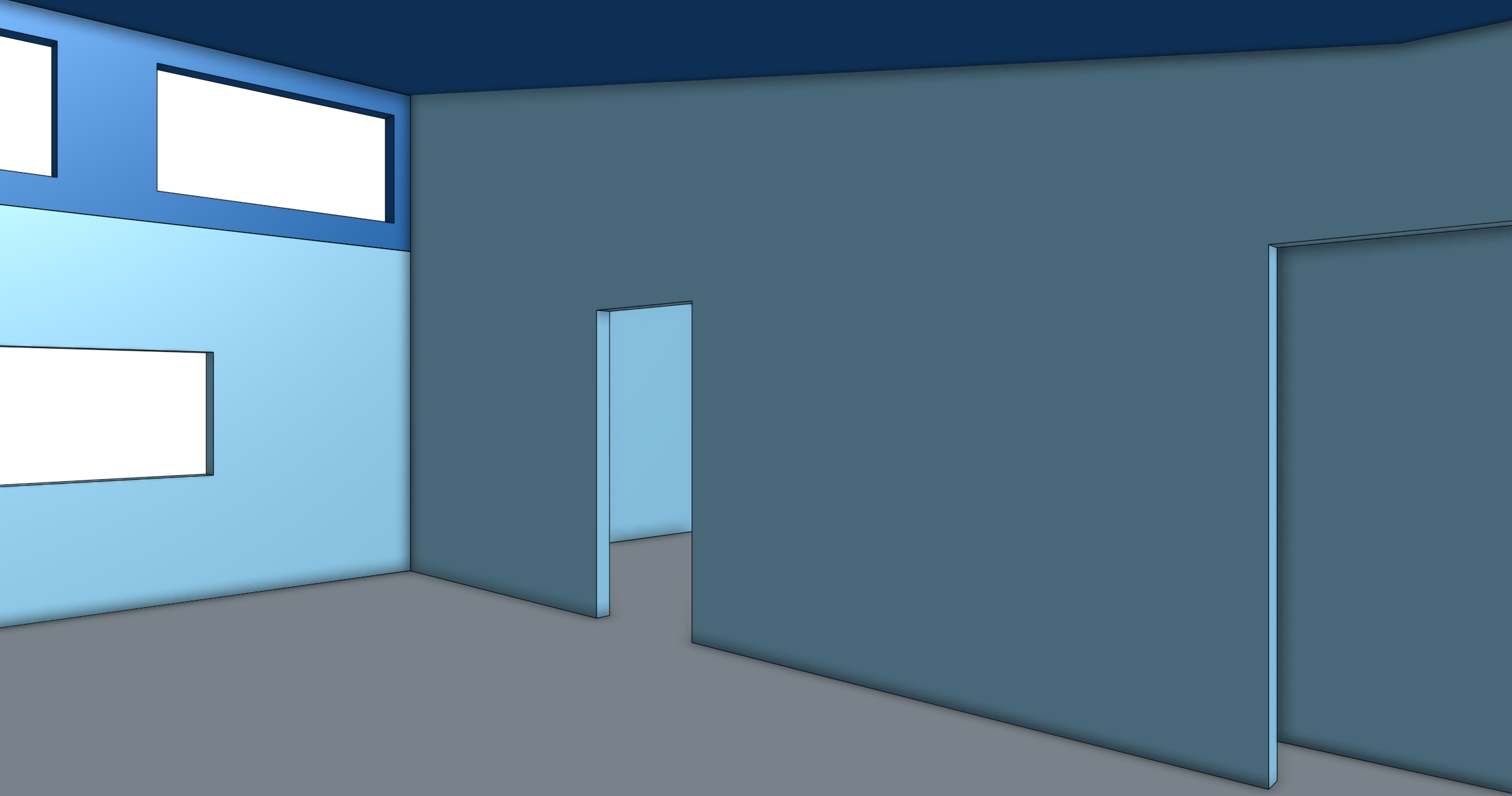 Eye-level view of office with closet door opening in view