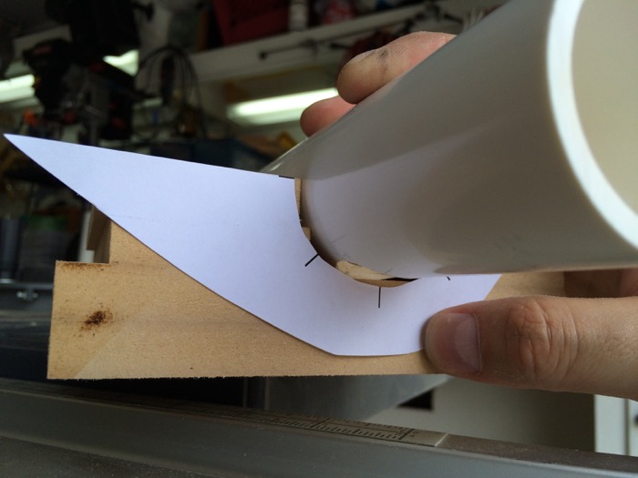 45º paper template for PVC pipe drill jig