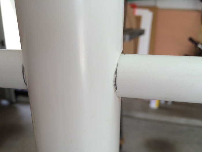 Pencil marks on PVC help to center arms in stem