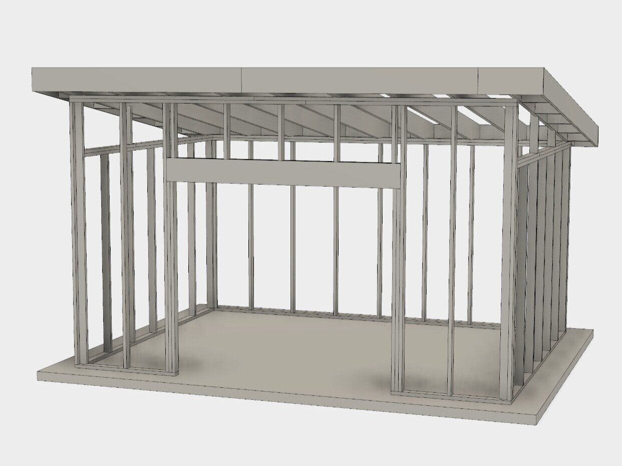 Autodesk Fusion 360 model rendering of 192 square foot shed
