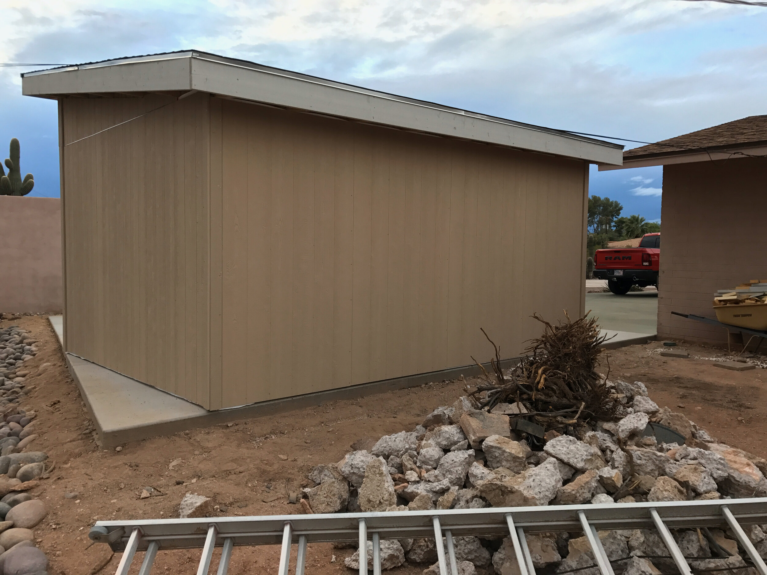 LP SmartSide 4’x8’ Strand Panel Siding up on the shed beast